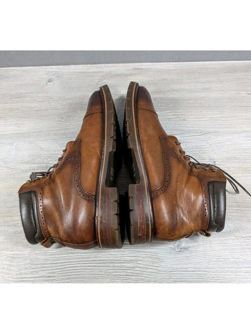 Johnston Murphy Mens 13M Brown Leather Cap Toe Brogue XC Flex Ankle Boots Lug
